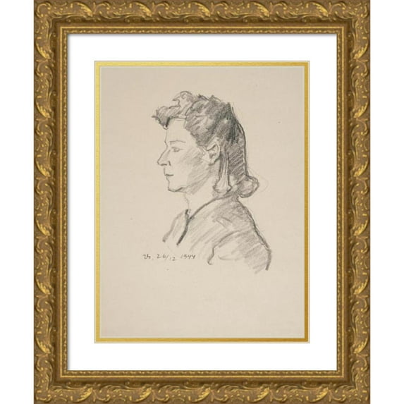 Ivan Ivanec 19x24 Gold Ornate Framed and Double Matted Museum Art Print Titled - Bust of a Young Woman (1944)