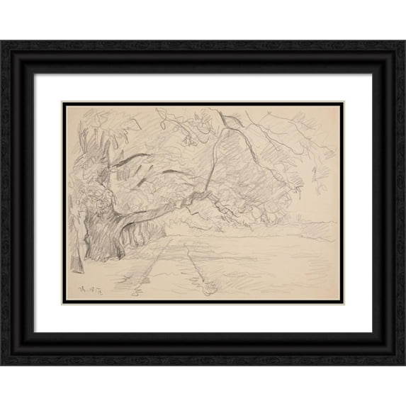 Ivan Ivanec 24x18 Black Ornate Framed Double Matted Museum Art Print Titled: Avenue Blown with Spreading Trees (1914-1945)