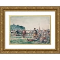 thumbnail image 1 of Ivan Ivanec 24x18 Gold Ornate Framed and Double Matted Museum Art Print Titled - Historical Scene - Rest of the Cossack Rolling Stock (1944), 1 of 4