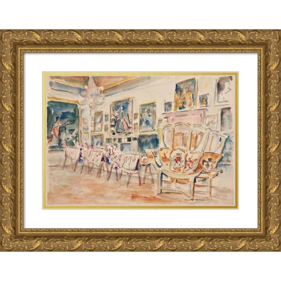 Ivan Ivanec 24x18 Gold Ornate Framed and Double Matted Museum Art Print Titled - Yellow Room in the Palace in Podhorce (1940)