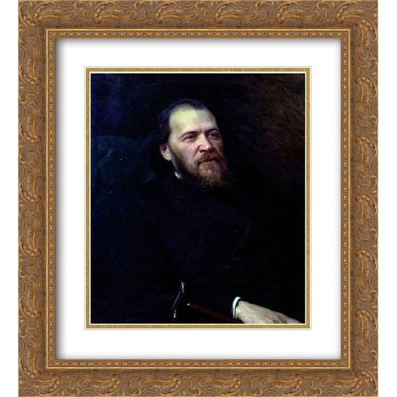 Ivan Kramskoy 2x Matted 20x24 Gold Ornate Framed Art Print 'Portrait of the poet Yakov Polonsky '