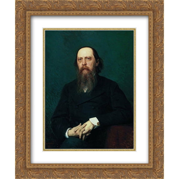 Ivan Kramskoy 2x Matted 20x24 Gold Ornate Framed Art Print 'Portrait of the writer Mikhail Evgrafovich Saltykov (N. Shchedrin) '