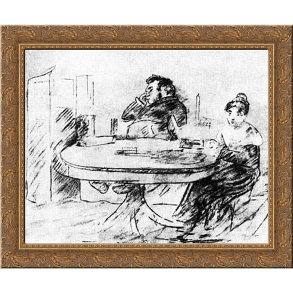 Ivan Krylov and Anna Fuhrman in the living room 24x20 Gold Ornate Wood Framed Canvas Art by Orest Kiprensky