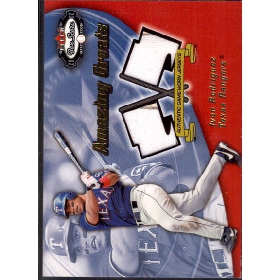 Ivan Rodriguez Card 2002 Fleer Box Score Amazing Greats Dual Swatch #11