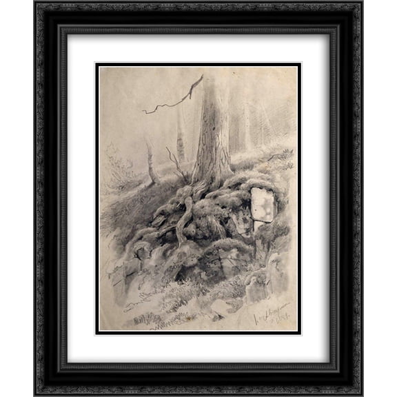 Ivan Shishkin 2x Matted 20x24 Black Ornate Framed Art Print 'Tree roots'