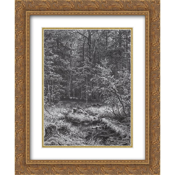Ivan Shishkin 2x Matted 20x24 Gold Ornate Framed Art Print 'Forest swamp'
