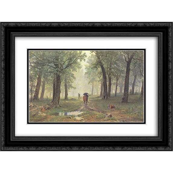 Ivan Shishkin 2x Matted 24x18 Black Ornate Framed Art Print 'Rain in the Oak Grove'