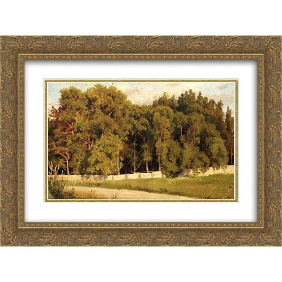 Ivan Shishkin 2x Matted 24x18 Gold Ornate Framed Art Print 'Woods behind the fence'