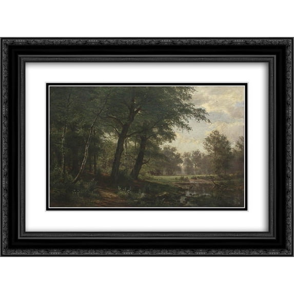 Ivan Shishkin 2x Matted 24x20 Black Ornate Framed Art Print 'Forest landscape with stream'