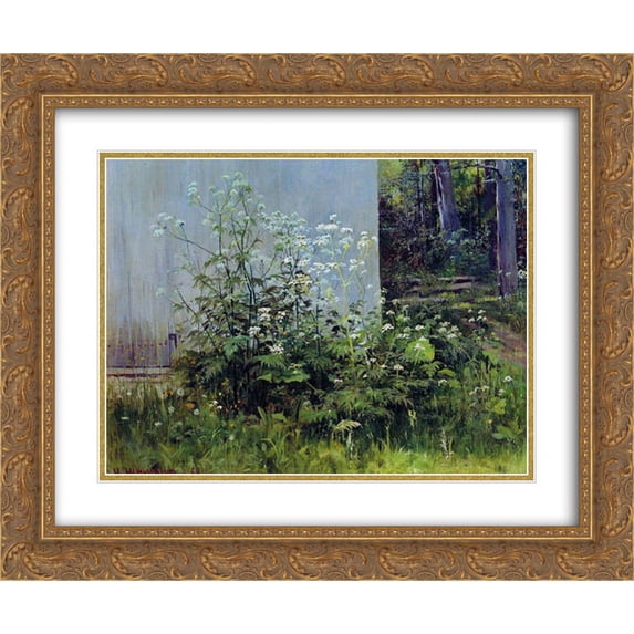 Ivan Shishkin 2x Matted 24x20 Gold Ornate Framed Art Print 'Flowers at the fence'