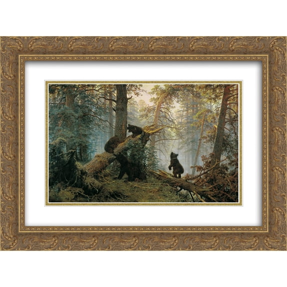 Ivan Shishkin 2x Matted 24x20 Gold Ornate Framed Art Print 'Morning in a Pine Forest '