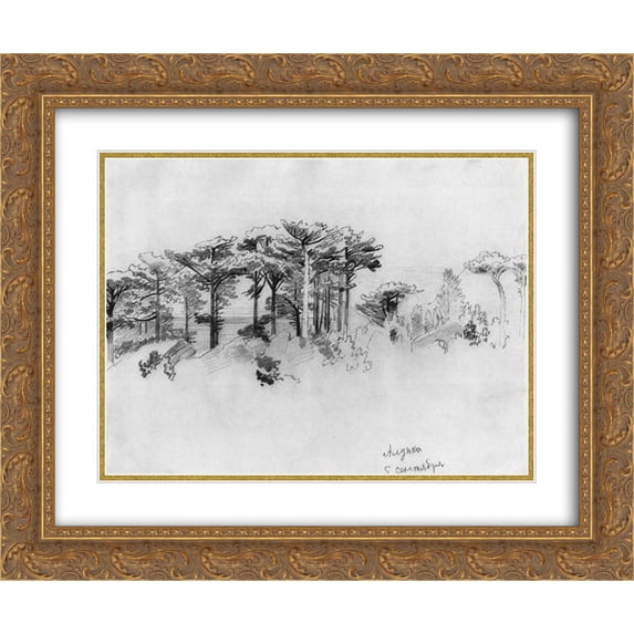 Ivan Shishkin 2x Matted 24x20 Gold Ornate Framed Art Print 'Pine trees over the sea. Alupka'