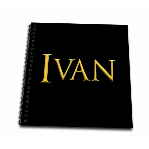3dRose, Ivan beautiful male American name. Yellow on black charm, Drawing Book 8 x 8 inch
