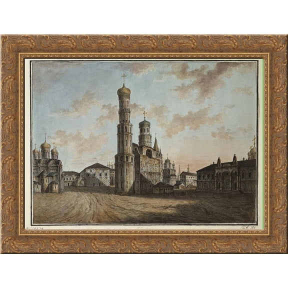 Ivan the Great Bell Tower and Chudov Monastery in the Kremlin 24x20 Gold Ornate Wood Framed Canvas Art by Alekseyev, Fyodor