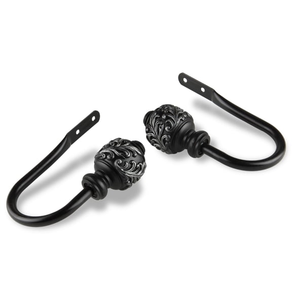 Contemporary Home Living Set of 2 Black Contemporary Curtain Rod Holdbacks 8.5"