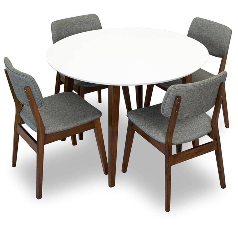Mid-Century Modern Walnut and White Solid Wood Dining Set for 4