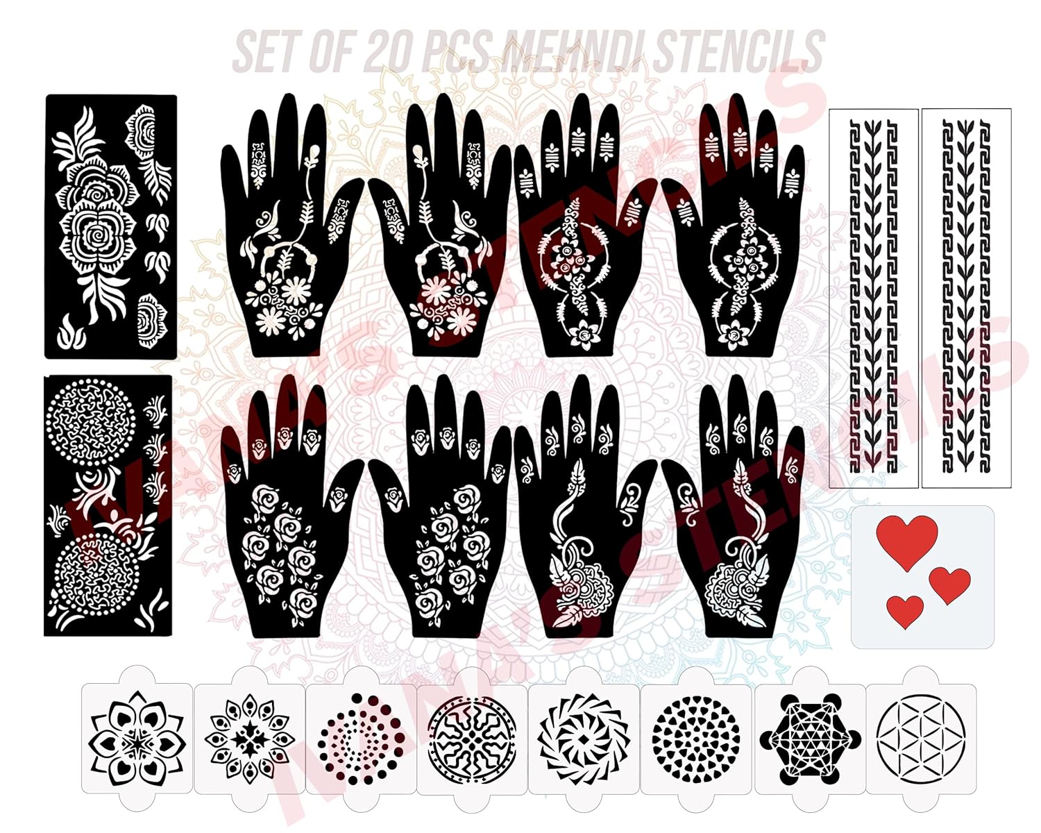 Ivanas Set of 20 Pcs Combo Pack Reusable Mehandi Design Sticker ...