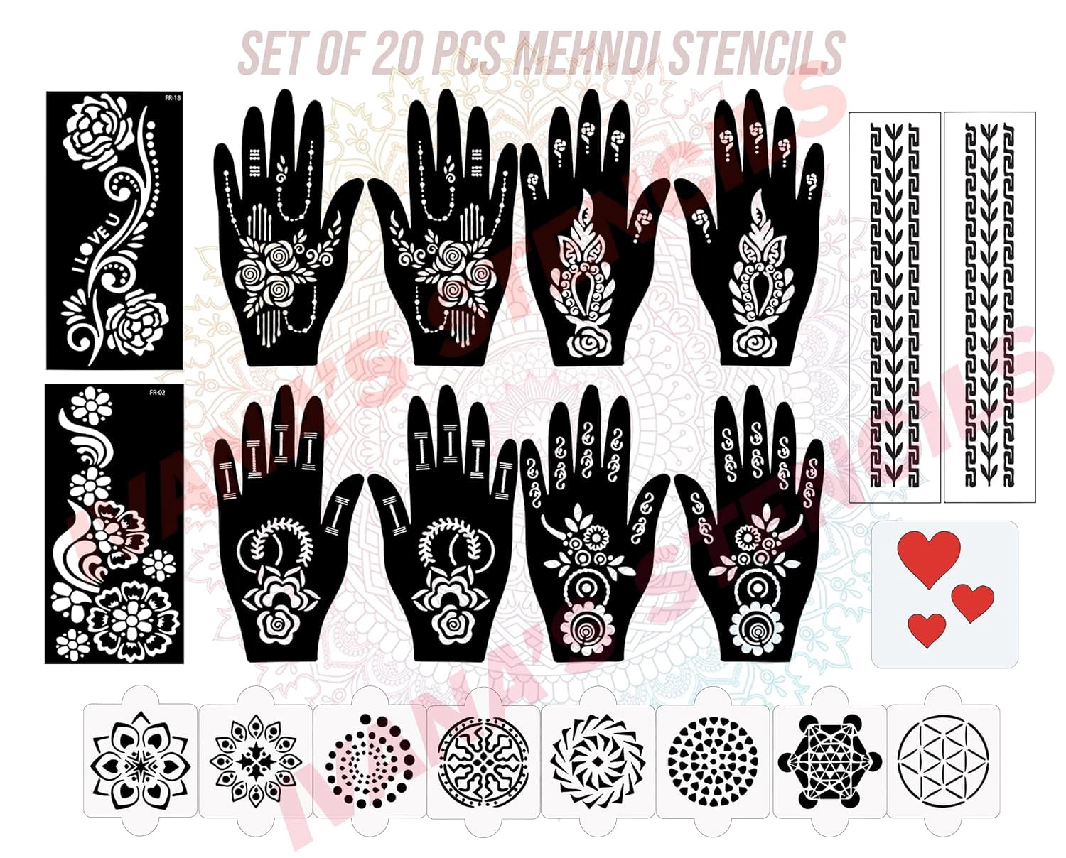 Ivanas Set of 20 Pcs Combo Pack Reusable Mehandi Design Sticker ...