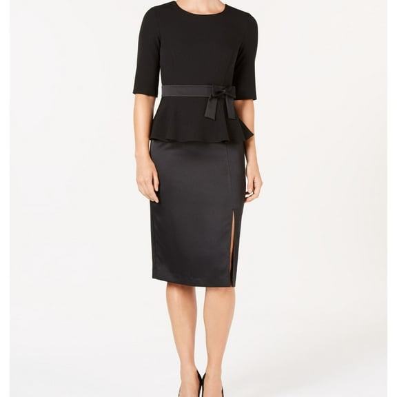 Ivanka Trump Womens Bow Waist Slit Peplum Dress, Black, 12