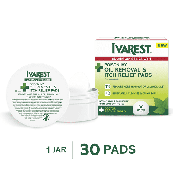 Ivarest Poison Ivy Oil Removal & Itch Relief Pads Max Strength Medicated, 30 Pads