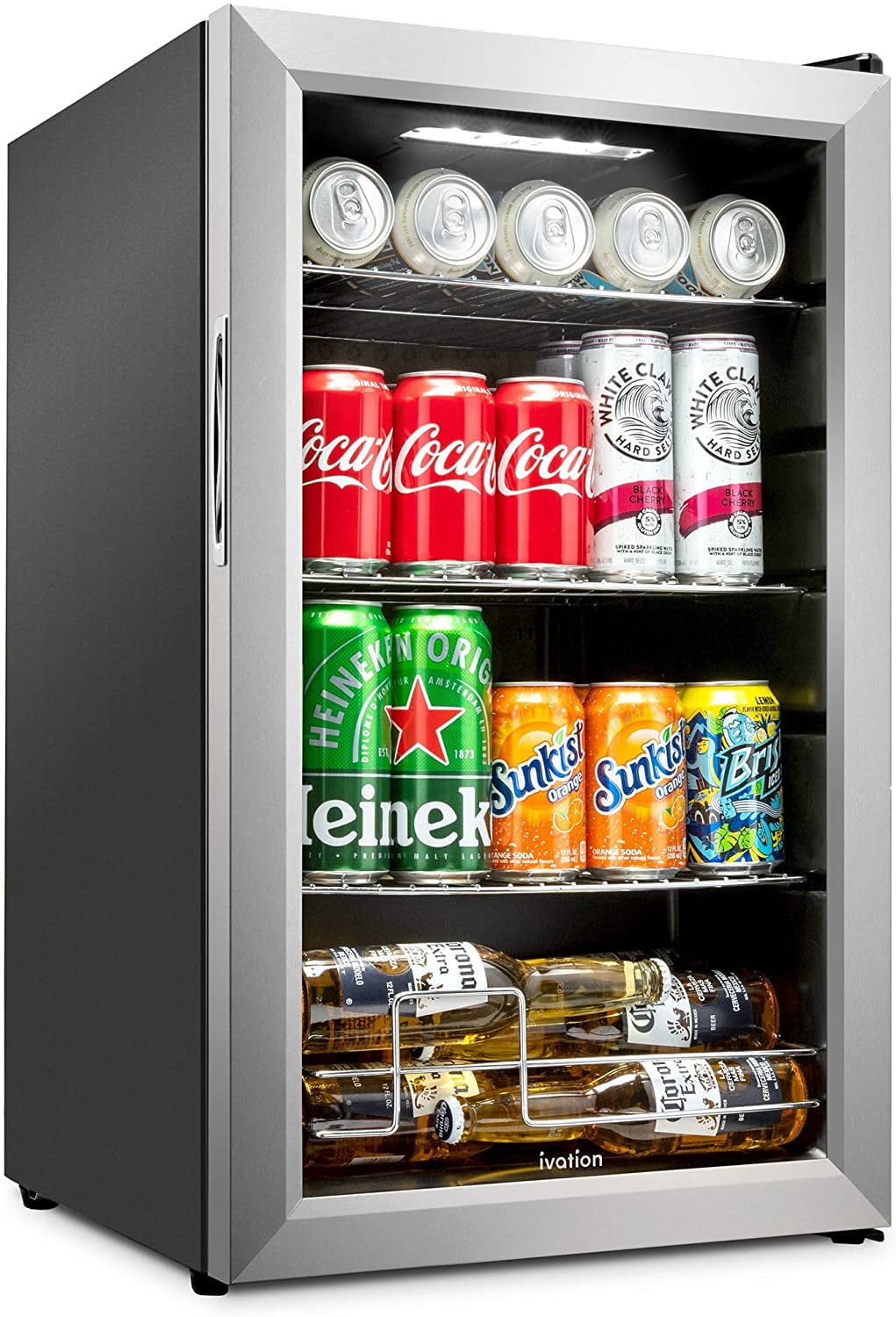 Ivation Small LED-Lit Beverage Refrigerator 101 Can Capacity
