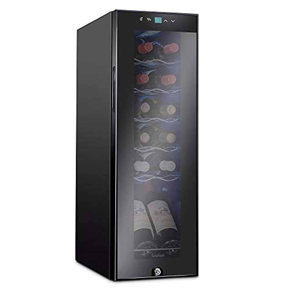 Ivation 12 Bottle Compressor Wine Cooler Refrigerator with Lock, Black 