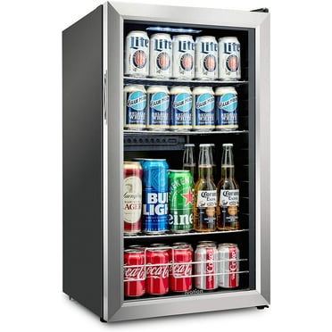 Ivation 126 Can Beverage Refrigerator, Freestanding Mini Fridge with Glass Door - Stainless Steel