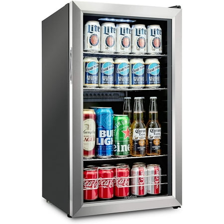 Ivation 126 Can Beverage Refrigerator | Freestanding Ultra Cool Mini Drink Fridge - Stainless Steel
