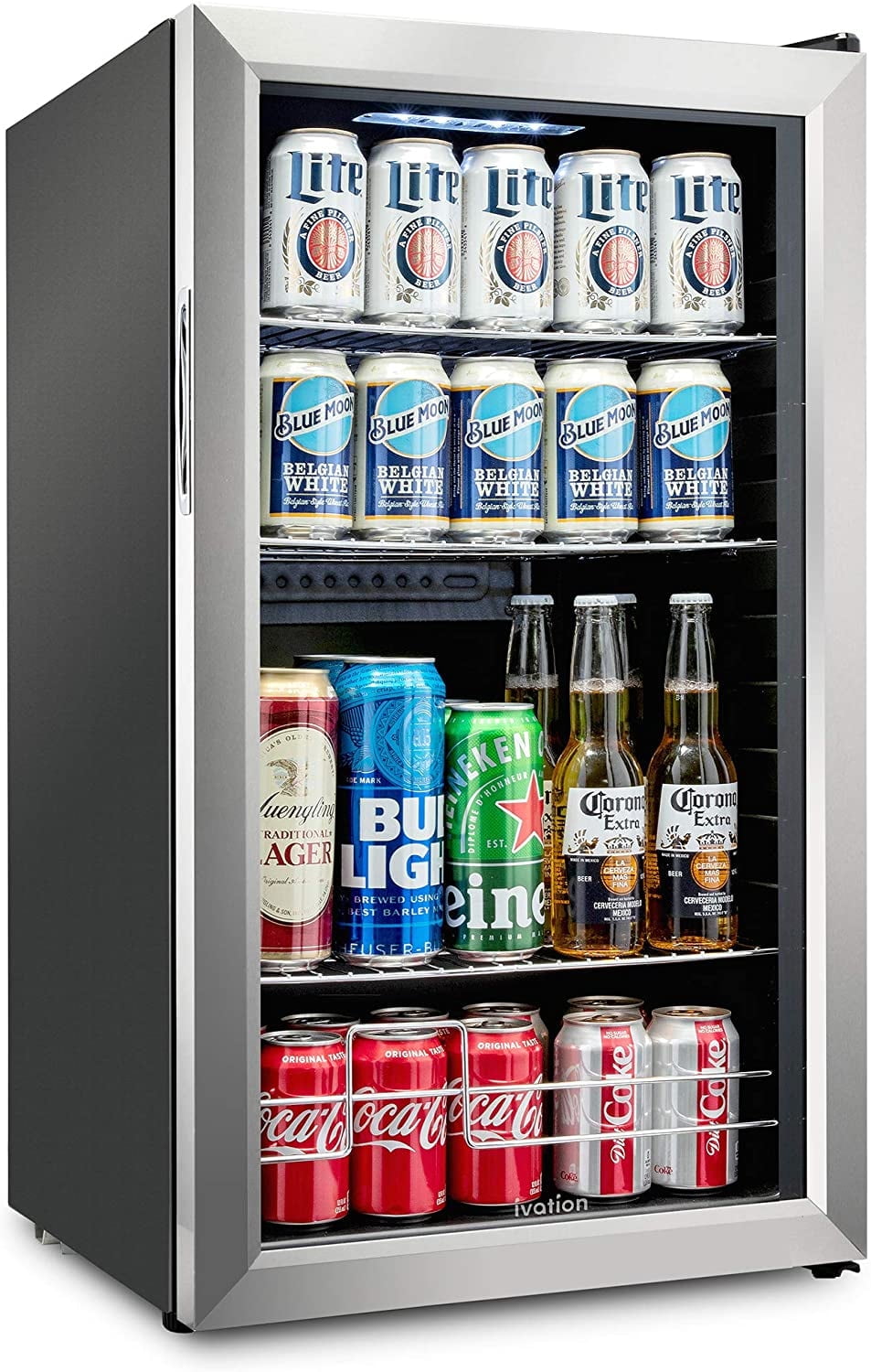 Ivation 3 Cu Ft Beverage Refrigerator with Glass Door, Stainless Steel