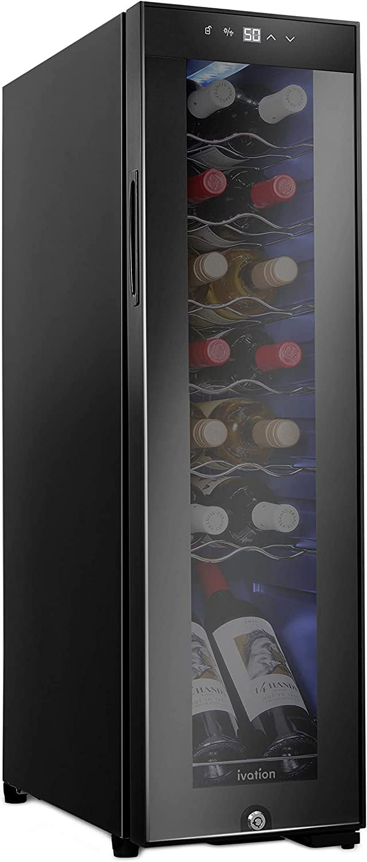 IVATION 14-Bottle Wine Cooler Freestanding Beverage Cooler with Lock, Black
