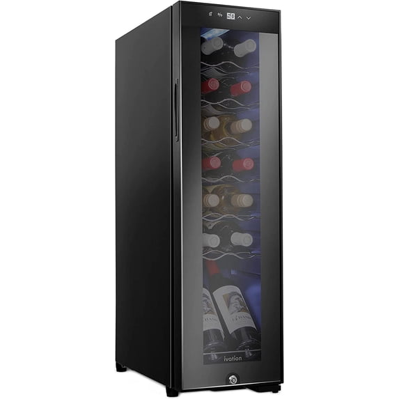 IVATION 14-Bottle Wine Cooler Freestanding Beverage Cooler with Lock, Black