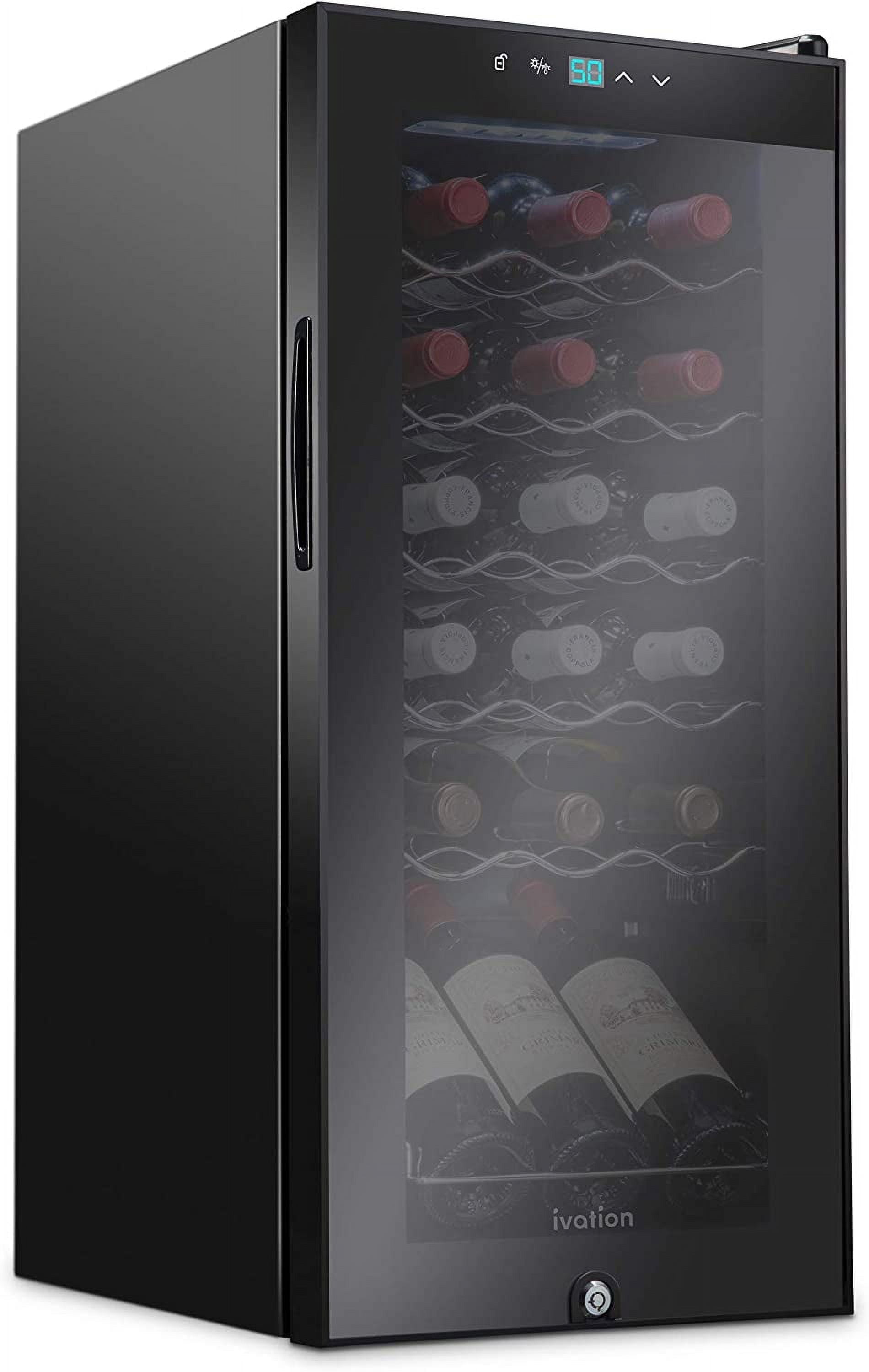 Ivation 18 Bottle Compressor Wine Refrigerator, Freestanding Wine Cooler with Lock, Black