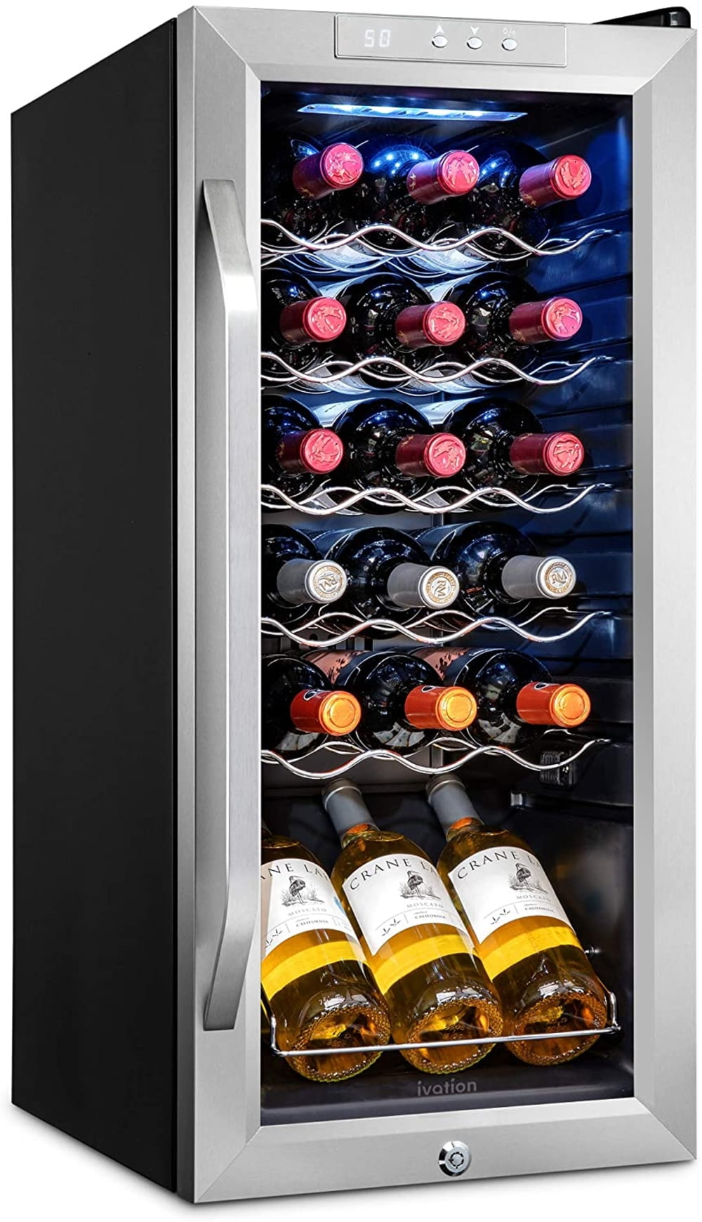 Ivation 18 Bottle Stainless Steel Freestanding Wine Cooler with Lock