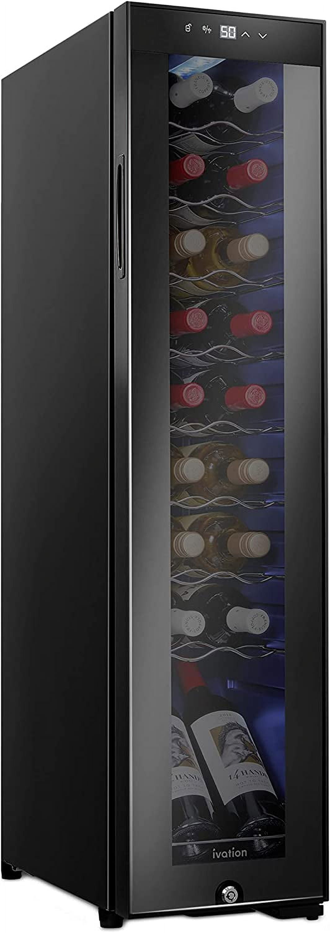 Ivation Black Freestanding 18 Bottle Wine Cooler with Interior Lighting
