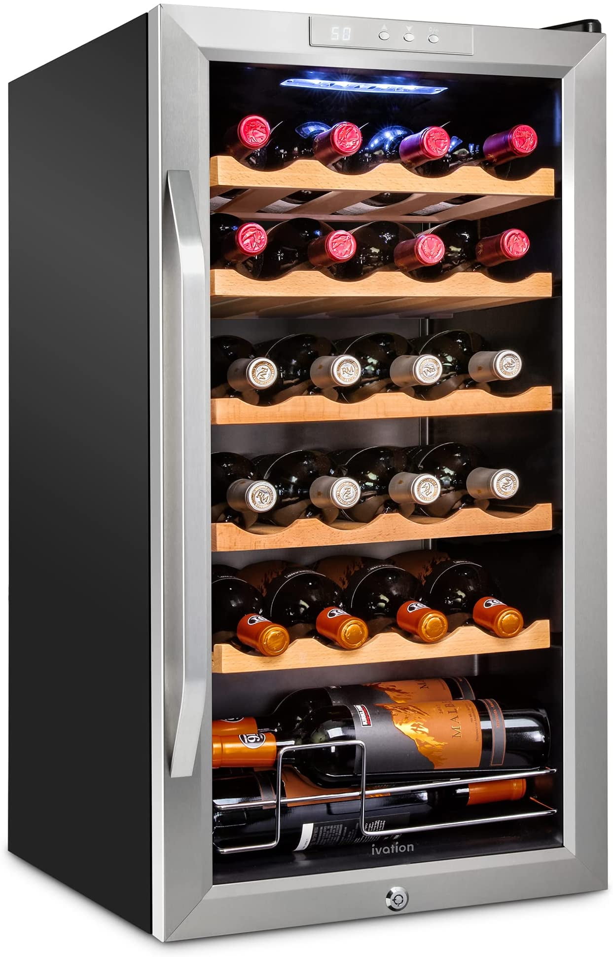 Ivation 24 Bottle Stainless Steel Freestanding Wine Cooler with LED Lighting