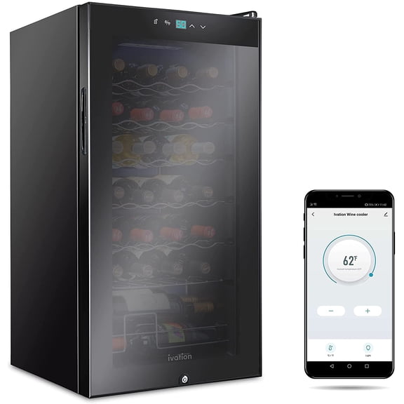 Ivation 28 Bottle Compressor Cooler Refrigerator with Wi-Fi Smart App, Black