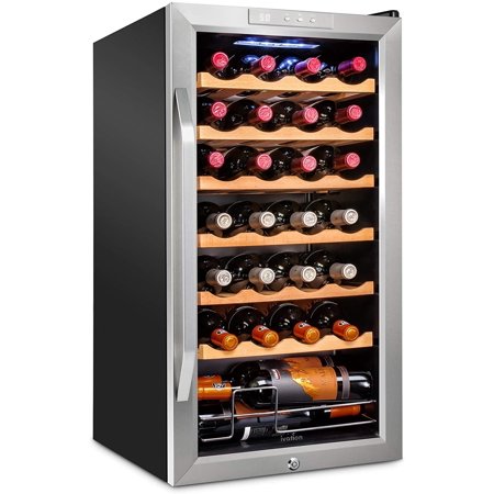 IVATION 28-Bottle Compressor Wine Cooler Refrigerator with Lock, Silver