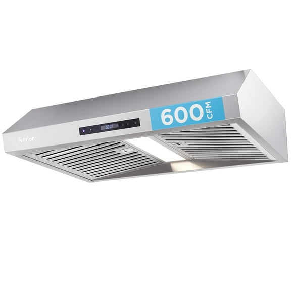 Ivation 30" Under Cabinet Range Hood, 600 CFM, 3-Way Venting, Built-In LED Light & Clock