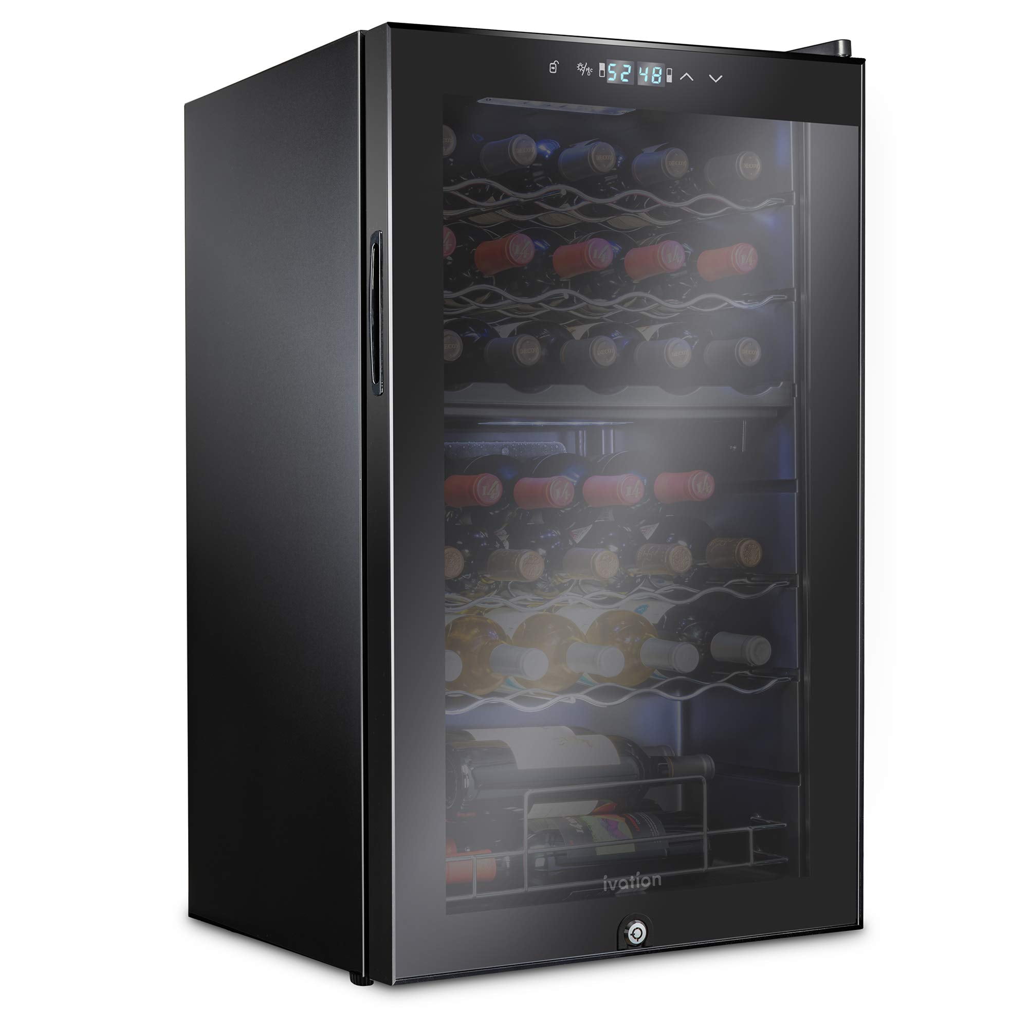 IVATION 33-Bottle Dual Zone Freestanding Wine Refrigerator with Lock, Black