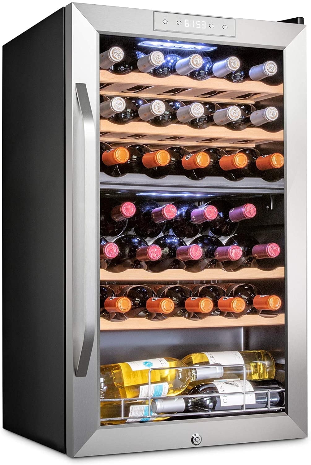 IVATION 33-Bottle Freestanding Wine Refrigerator with Dual Zone Temperature Control & Lock