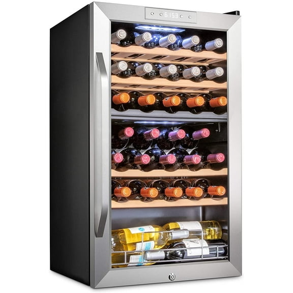 IVATION 33-Bottle Freestanding Wine Refrigerator with Dual Zone Temperature Control & Lock