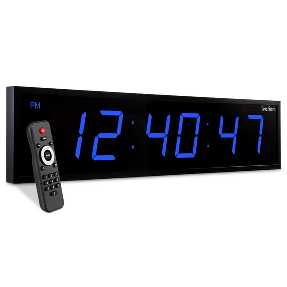 Ivation 36 in. Large Digital Wall Clock, LED Digital Clock with Timer and Alarm - Blue