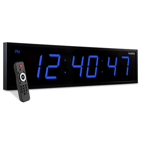 IVATION 48-Inch Digital Wall Clock with LED Display, Stopwatch, Alarms, Timer, Temperature, Remote