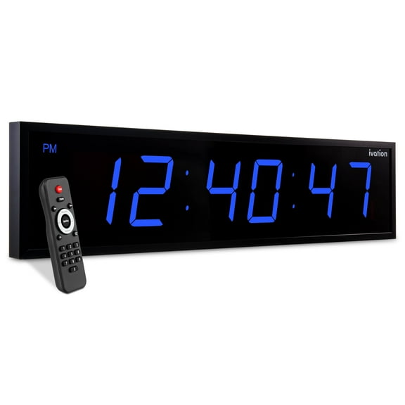 IVATION 48-Inch Digital Wall Clock with LED Display, Stopwatch, Alarms, Timer, Temperature, Remote