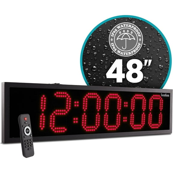 IVATION 48-Inch Waterproof Digital Clock with Stopwatch & Alarm for Outdoor Use