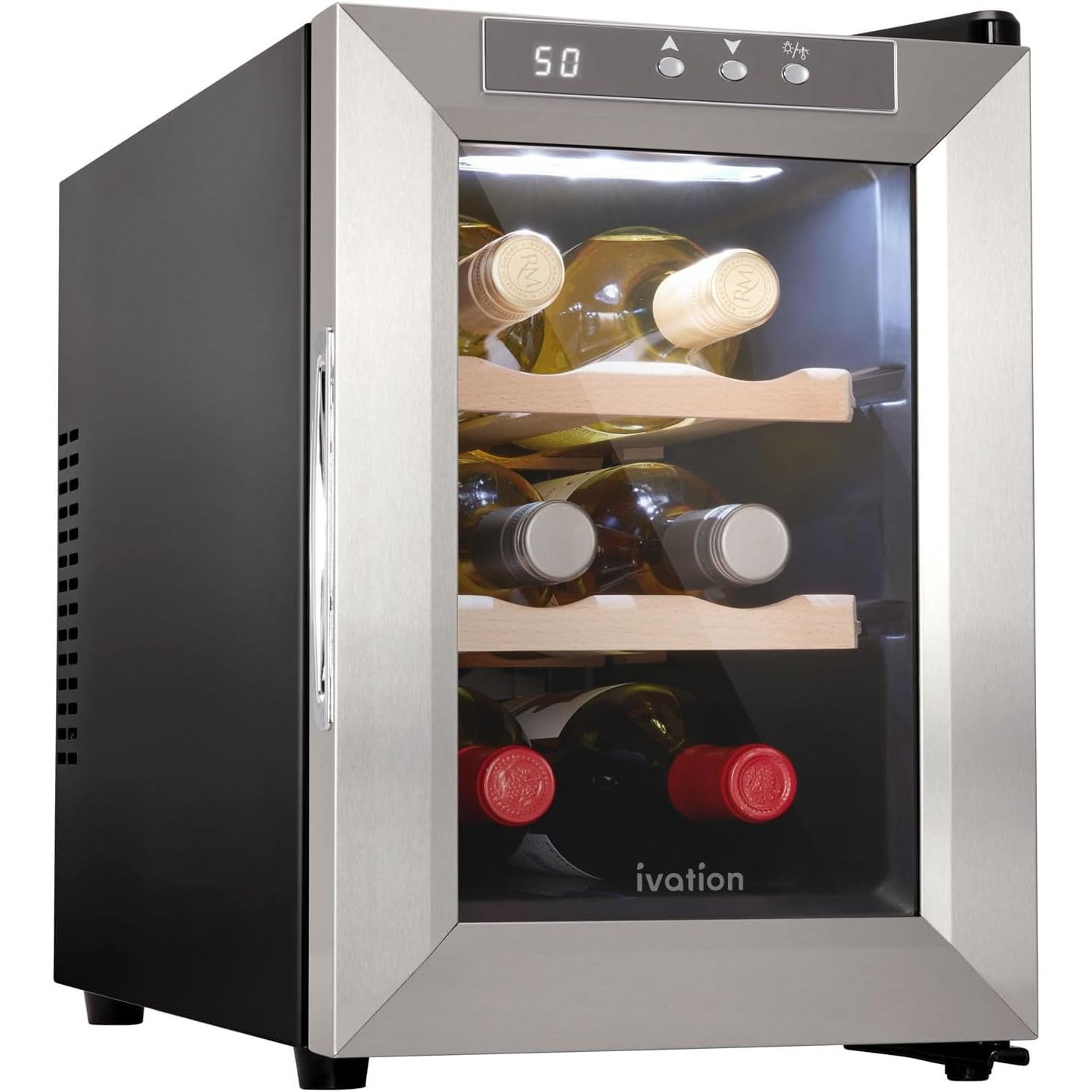 Ivation 6 Bottle Horizontal Thermoelectric Wine Cooler, Super Quiet Freestanding Wine Fridge - Stainless Steel