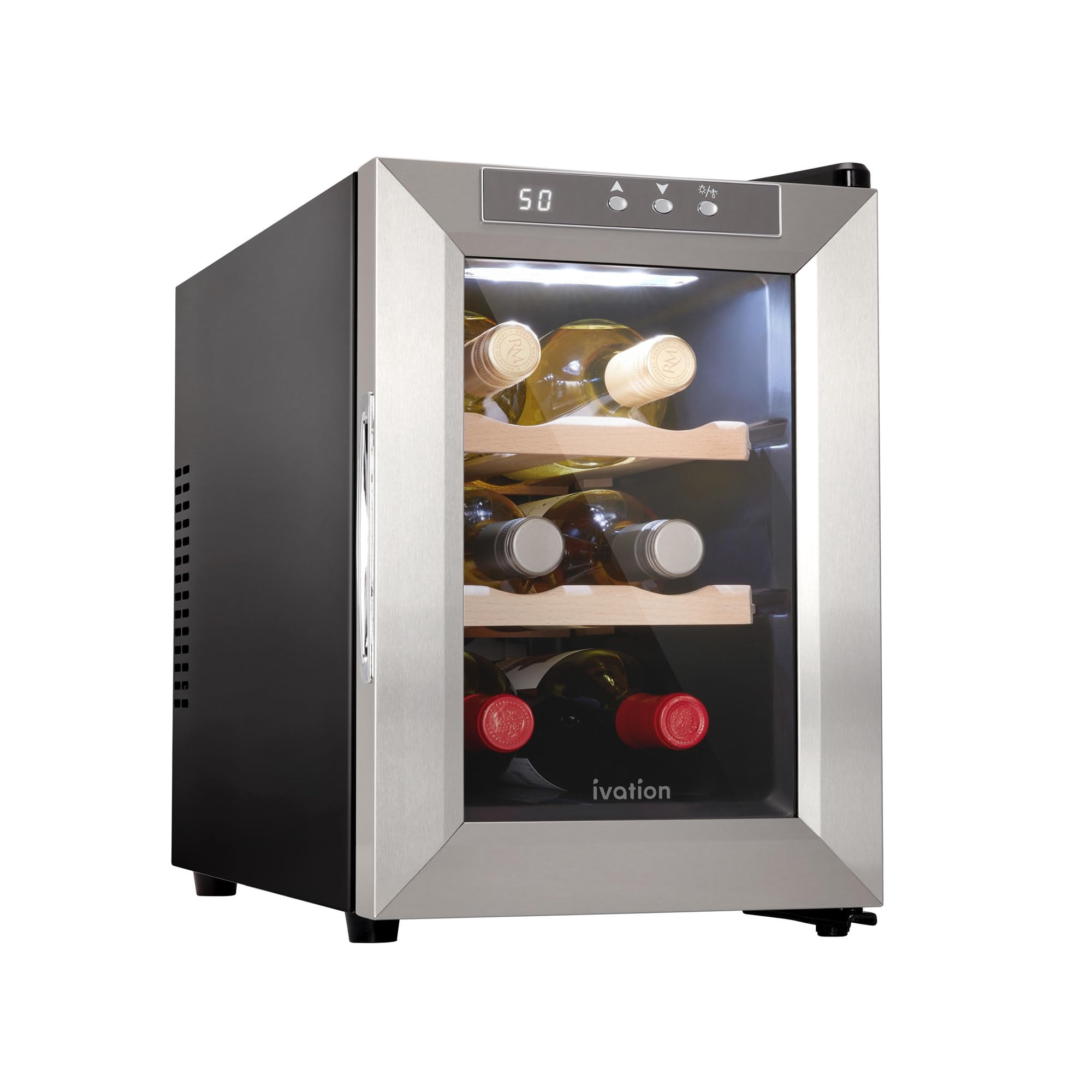 Ivation 6 Bottle Thermoelectric Wine Cooler, Countertop Wine Fridge w/Digital Temp Control - Stainless Steel