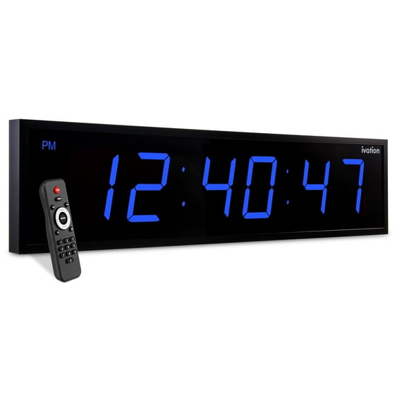 Ivation Large Digital Clock, 60" Led Wall Clock with Stopwatch, Alarms, Timer, Temp & Remote, Blue