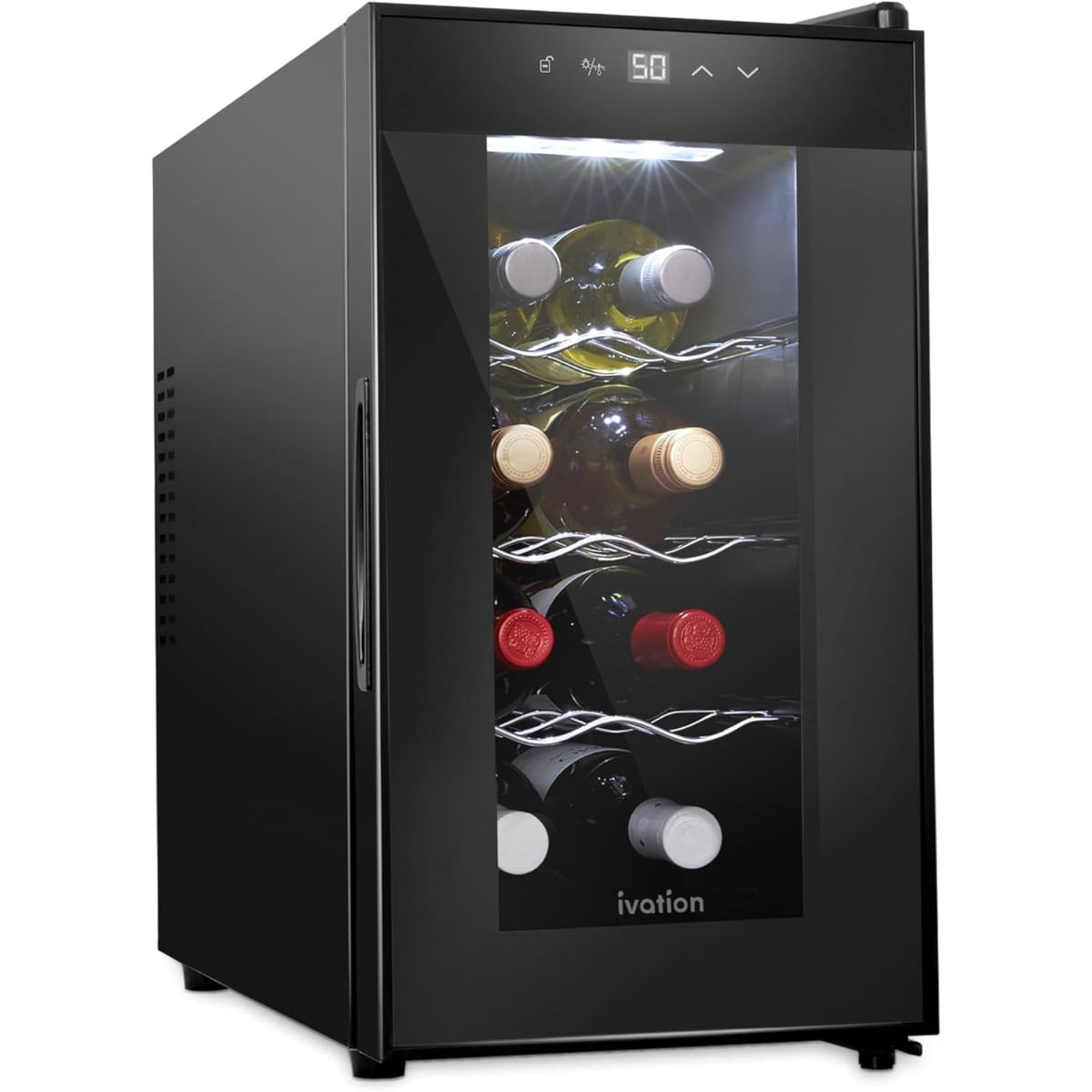 Ivation 8 Bottle Wine Fridge Freestanding Small Wine Cooler Refrigerator with Glass Door