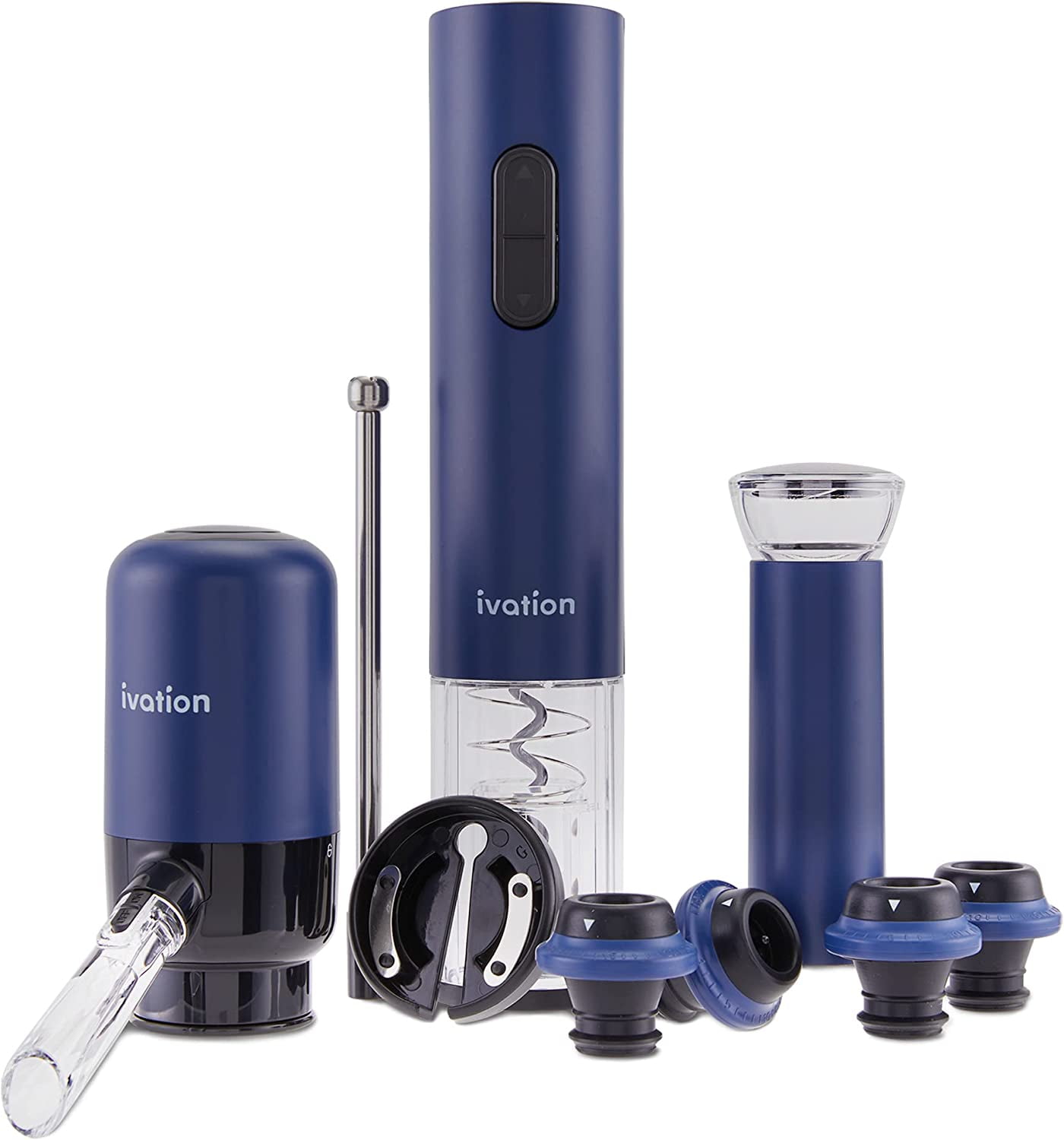 Ivation Blue Electric Wine Opener Set with Aerator and Preserver